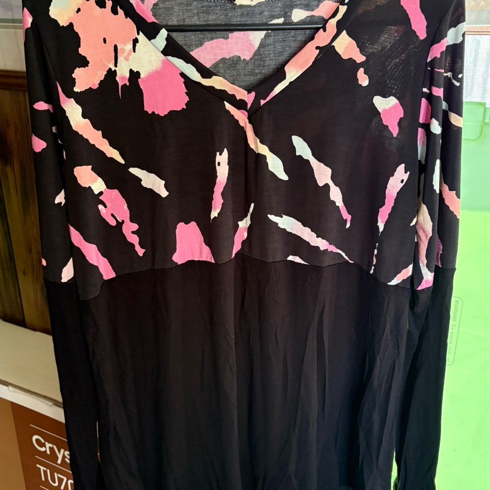 Women's Black and Pink V-Neck Top by Sew In Love. Size M.